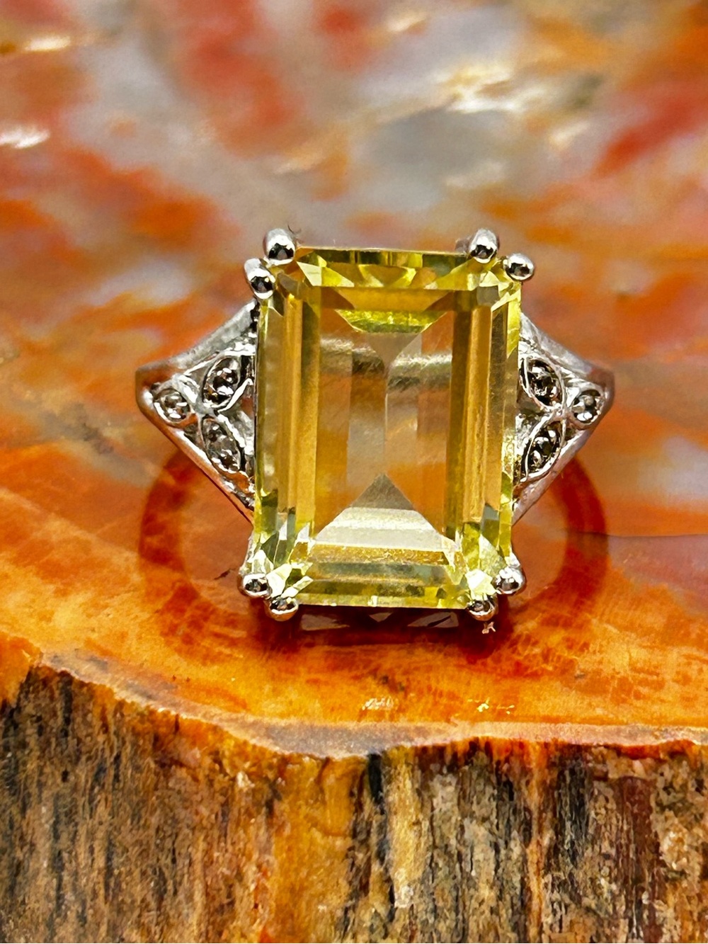 Sterling Silver Lemon Quartz and White Topaz Accent Ring - Size 5.5
